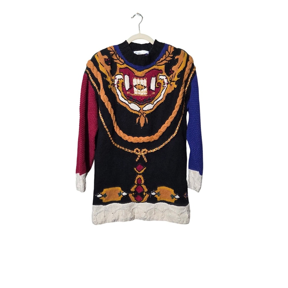Jennifer Collection Vintage Colorblock Sweater Ornate Tapestry Knit Artsy Boho - Picture 4 of 8